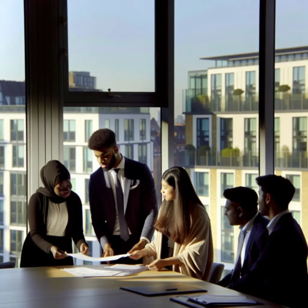 Property management team collaborating on operational plans for UK real estate assets